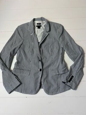 J. Crew Women’s Striped Seersucker School Boy Blazer - Dark Gray & White 10